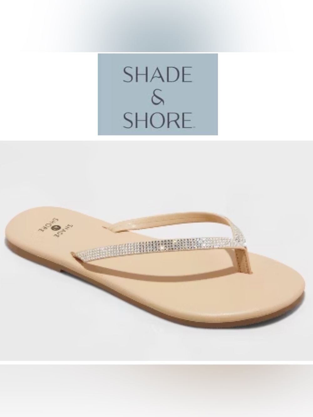 6/$20 Shade & Shore CALI Tan Rhinestone Slip-on Thong Flip Flops Size 11 NWT